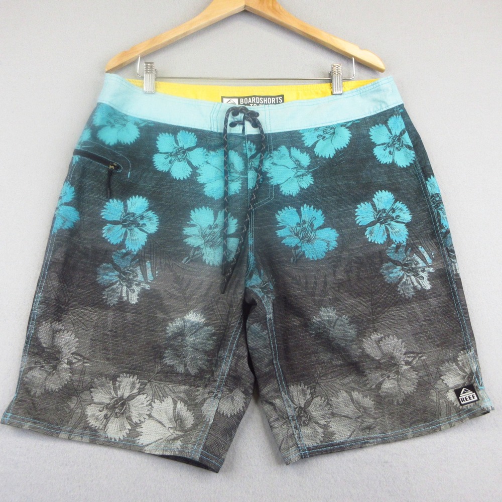 Reef‎ Boardshorts Mens 36 Blue Grey Floral Tropical Surf Swim